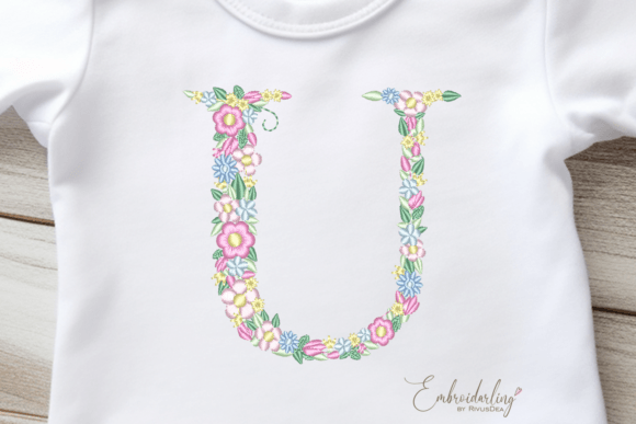 Floral Letter U Embroidery for Personalized Gifts