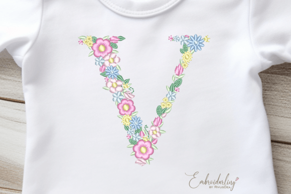 Floral Letter V Embroidery for Seasonal Projects