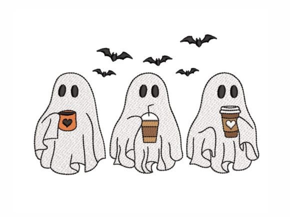 Ghosts Drinking Coffee Embroidery Design