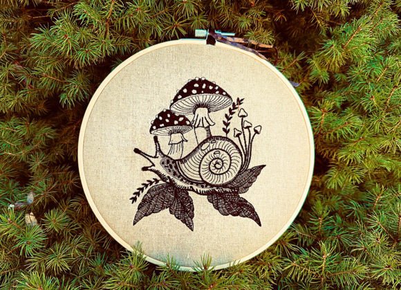 Snail with Mushrooms Embroidery Design Review